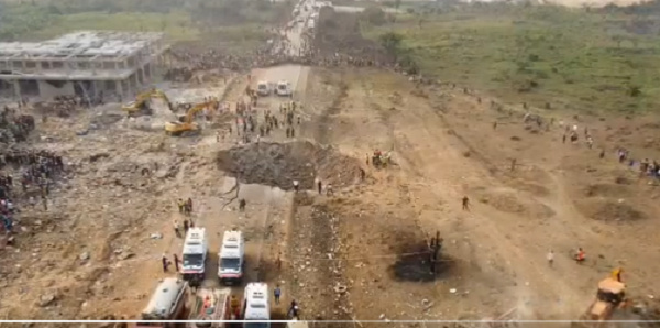 An aerial view of the level of destruction caused by the explosion