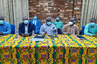 Mark Dankyira Korankye, TEWU General Secretary addresses a press conference