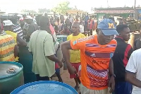 People gathered at the Premix Station in Saltpond