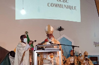 Most Rev. Philip Naameh, the Metropolitan Archbishop of Tamale and GCBC speaks at the event