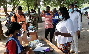 Professor Jane Naana Opoku-Agyemang at the polling station to cast her vote