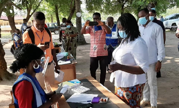 Professor Jane Naana Opoku-Agyemang at the polling station to cast her vote