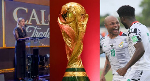 L - R: Ambassador d'Orlandi, the WC trophy and Black Stars celebrating