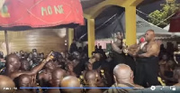 Nana Deborah Adjei II (with sword) pledging allegiance to Otumfuo Osei Tutu II (with hand raised)