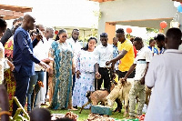 Nana Ama Dokua Asiamah receiving gifts from the constituency executives