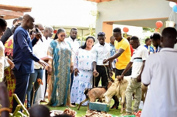 Nana Ama Dokua Asiamah receiving gifts from the constituency executives