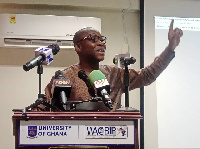 Mr Andrews Nantogmah speaking at the launch on UG campus