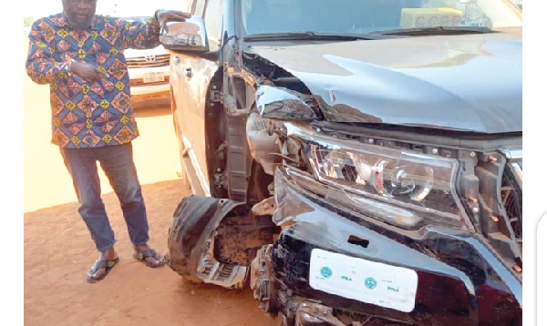 A photo of the destroyed car