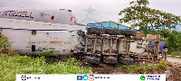 The rolled-over gas truck on the N1