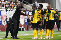 Black Stars head coach, Otto Addo address his players at the touchline