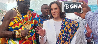 Kamala Harris at the Emintsimadze Palace, the seat of the Oguaamanhen,Osabarima Kwesi Atta II