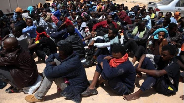 A picture of some Migrants in Libya who were being sold into slavery