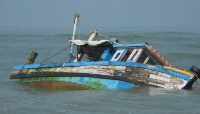 A capsized boat on the Volta Lake