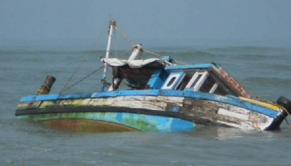 A capsized boat on the Volta Lake