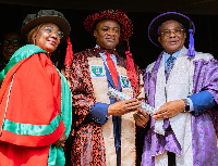 Hope Uzodinma, Oliver Alawuba,  and his wife Nkeiruka Oly-Alawuba during the conferment