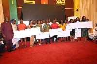 President Akufo-Addo with Dr Mohammed Awal with beneficiaries of the Presidential Pitch Program