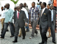 President Nana Addo Dankwa Akufo-Addo walking with Agric Minister, Dr. Owusu Afriyie Akoto