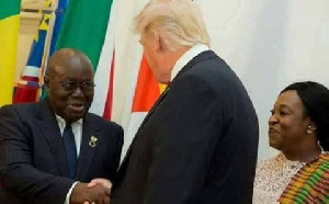 President Nana Addo Dankwa Akufo-Addo in a handshake with Former U.S president Donald Trump