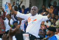 Congolese politician Martin Fayulu waves to supporters as he campaigns in Goma, North Kivu province