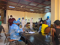 Journalists going through Covid-19 testing before the Ghana game against Morocco