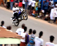 Motorcycle stunt at New Fadama