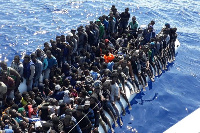 Boat filled with migrants trying to cross the Mediterranean Sea