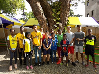 The winners displaying their medals