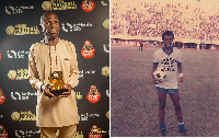 Herbert Adika with his award at the 4th Ghana Football Awards and photo of young Abedi