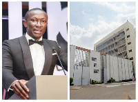 Photo collage of Nana Kwame Bediako (Cheddar) and Bank of Ghana Headquarters