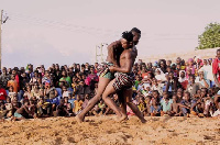 Shea Wrestlers staged a bout in front of the palace of Tolon Naa