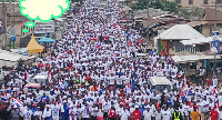 Participants wore NPP colors and chanted slogans