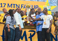 Kotoko being presented the trophy by the deputy Sports Minister and the Vice President of GFA