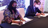 The Minister of Communication, Ursula Owusu-Ekuful at the signing