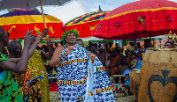 Monarchs are welcomed to the durbar ground by the Fontomfrom drummers