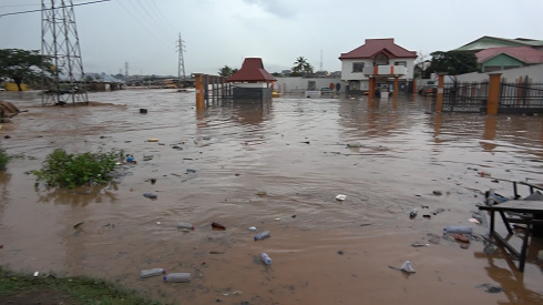 A picture of an area in Accra flooded