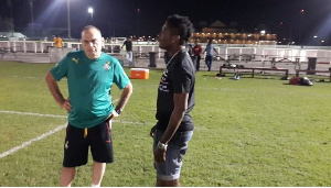 Asamoah Gyan at Black Stars training in Dubai.