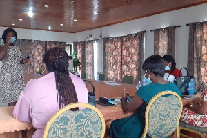 Okaikoi North MP Theresa Lardi Awuni speaks to participants at a gender summit in Accra