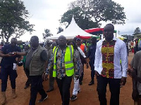 Roads and Highways Minister, Kwasi Amoako Atta with Regional Minister and MCE inspecting some work