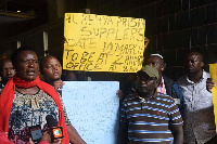 Caroline Ngesa (left) leading some of the Kenya Prisons Service suppliers at Uchumi House