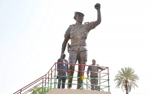 A giant statue of Sankara stands in Burkina Faso underlining his hero status at home