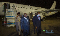 Akufo-Addo arrives in Kigali aboard the Airbus ACJ319