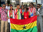 The athletes and some officials on arrival at the airport