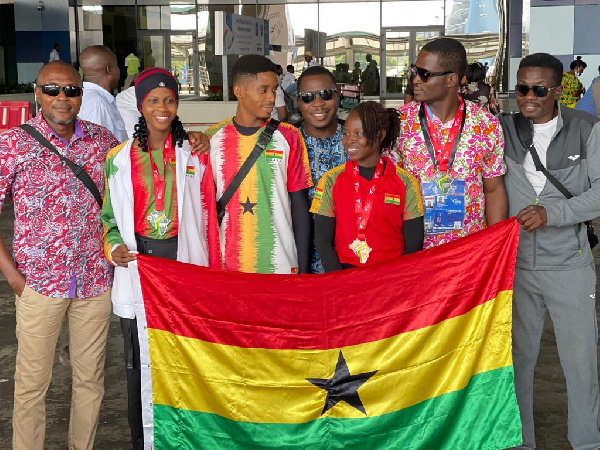 The athletes and some officials on arrival at the airport