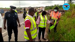 Police officers at the scene of the accident