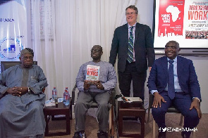 Dr Bawumia together with Prof. Gyimah-Boadi,Dr Greg Mills, and H.E. Olusegun Obasanjo at the launch