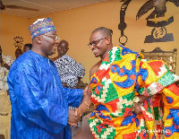 Vice President, Dr. Mahamudu Bawumia exchanges handshake with Chief of Prestea-Heman