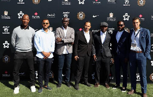 Derek Boateng (second) from right and Michael Essien (third) from right