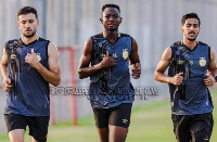 Ghanaian striker Percious Boah training with his teammates