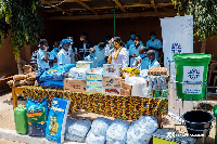 The donation included packs of foodstuffs, toiletries, PPE and an undisclosed amount of money