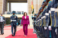 Kamala Harris inspects guard of honour at Jubilee House